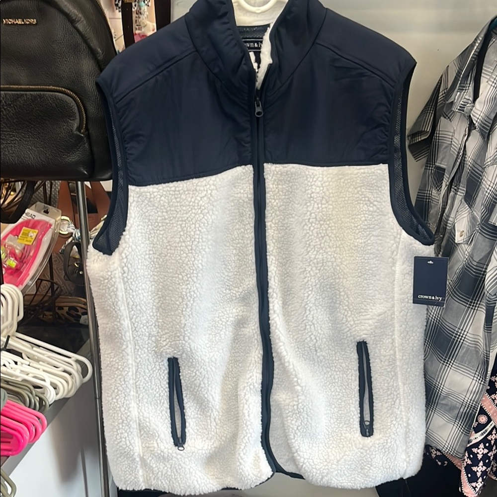 Navy and White Sherpa Vest